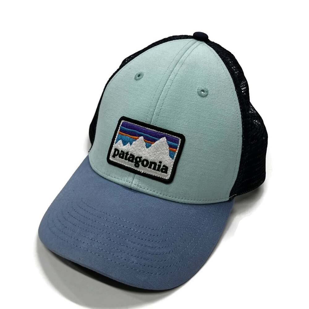 Patagonia Fitz Roy P-6 Logo‎ Trucker Hat Blue Blue Adjustable Snapback Mesh Cap